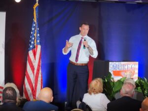 Combat veteran, FOX News host Johnny 'Joey' Jones share his story at Mon County Reagan Dinner